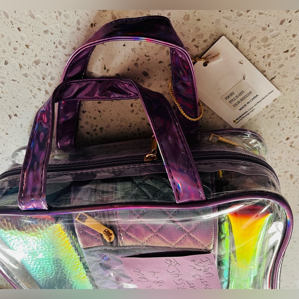 COSMETIC BAG zipper case set 4 pc satchel plus zip top bags iridescent combo NEW - Picture 2 of 9